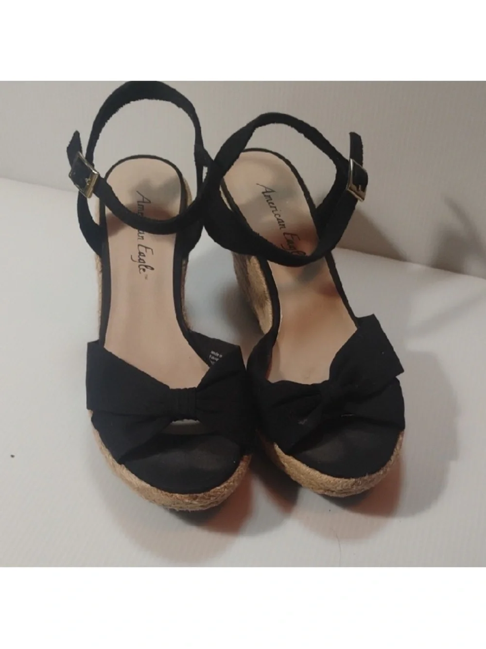 American Eagle Outfitters Black Bow Espadrille Wedge Sandals